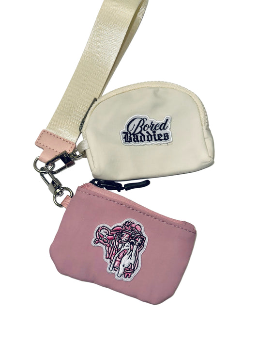 Bored Baddies Nylon Dual Pouch Wristlet (Pink Ivory)