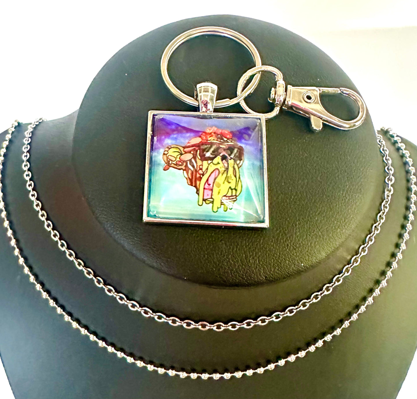 Men’s Silver Square Pendant w/ Matching Necklaces & Key Ring