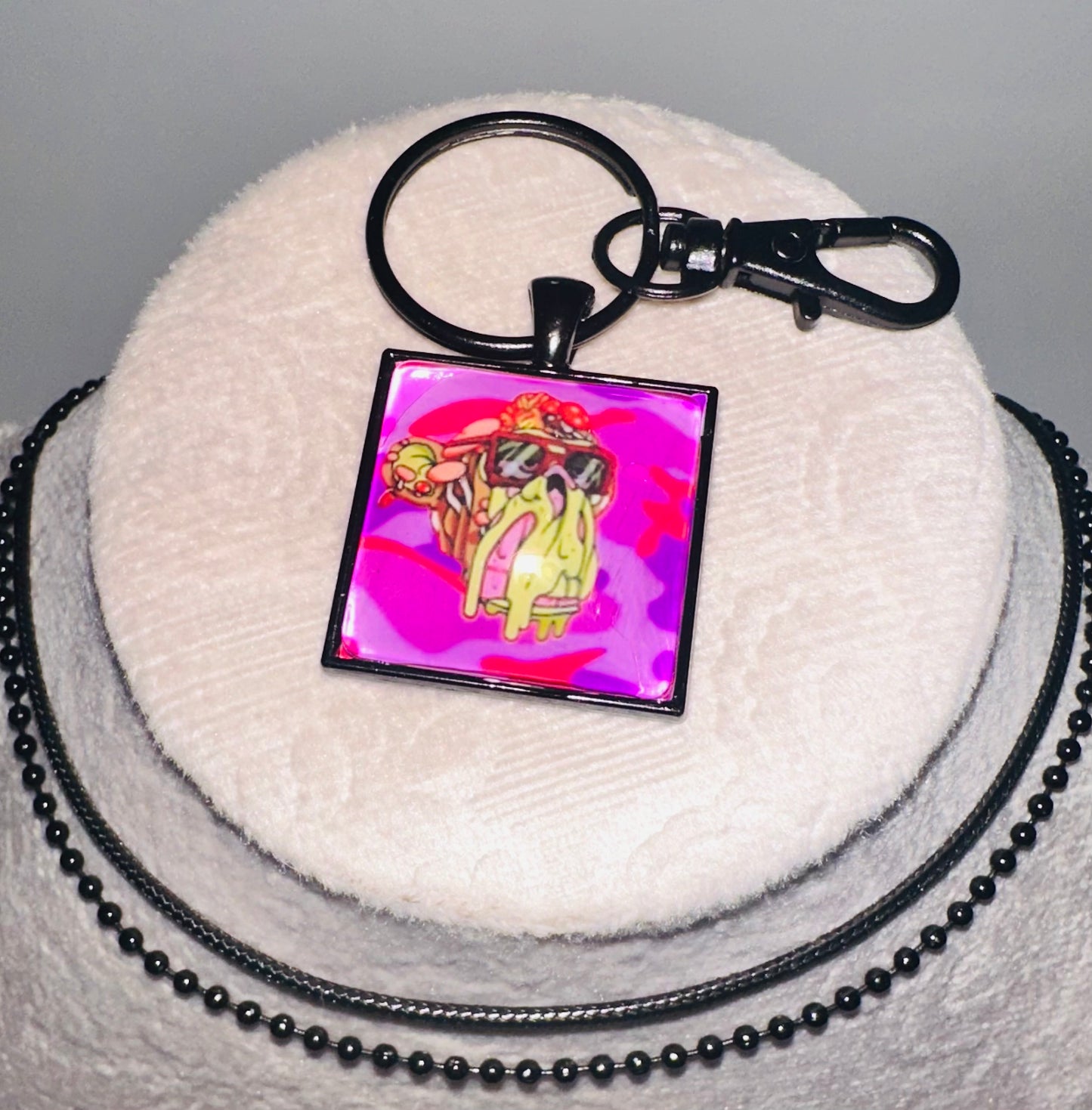 Men’s Black Square Pendant w/ Matching Necklaces & Key Ring