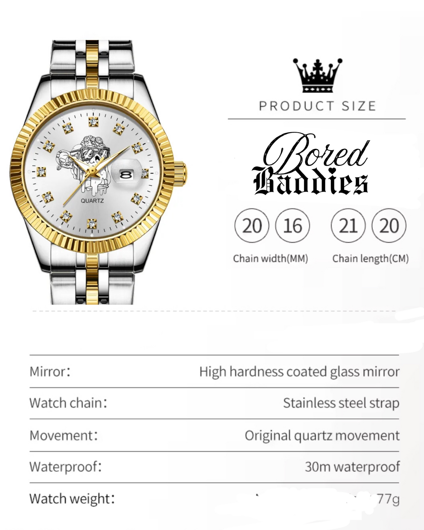 Bored Baddies Two-Tone CZ Stainless Steel Women’s Watch