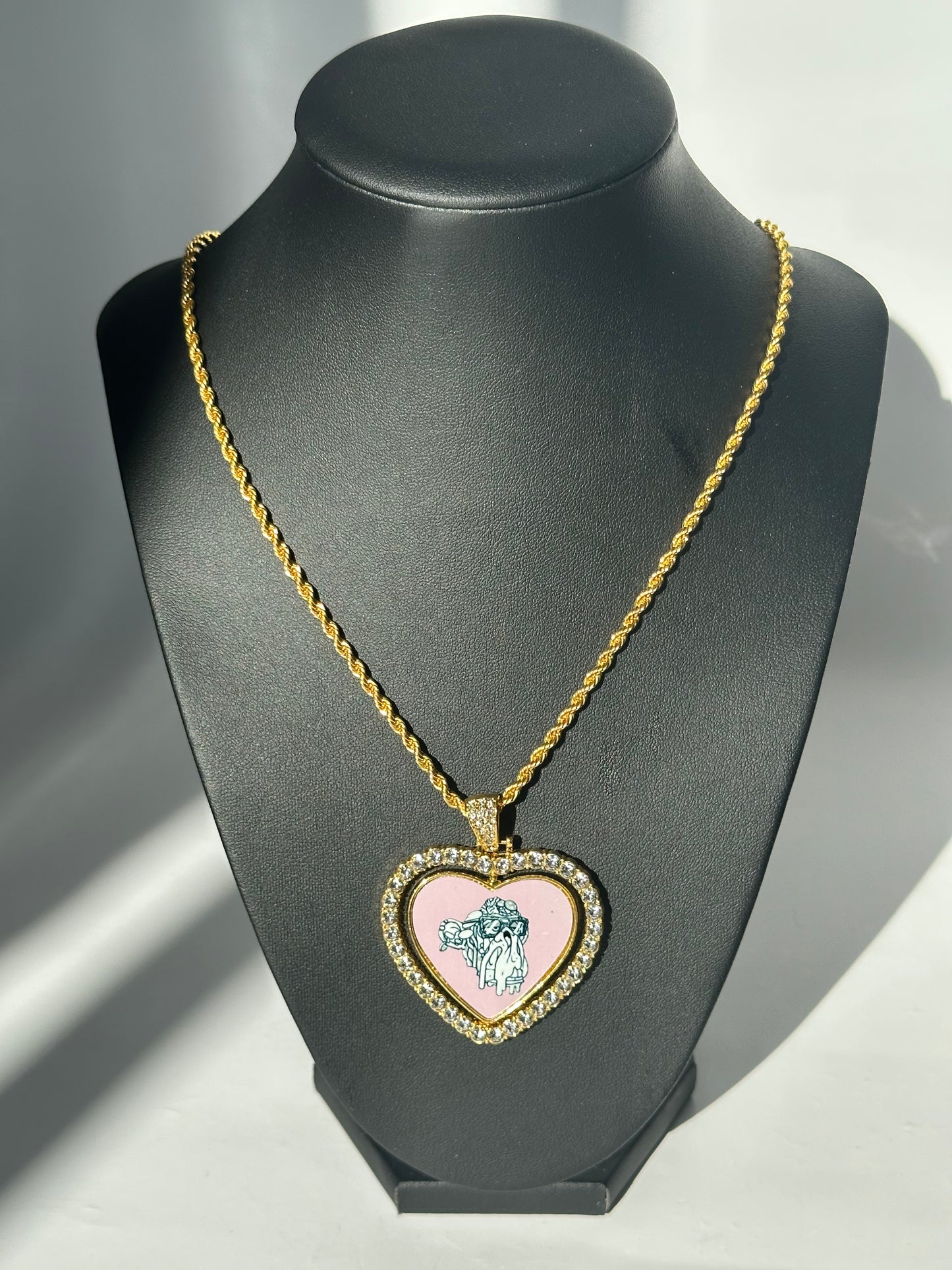 24” Gold Pink Heart Pendant w/ Necklace